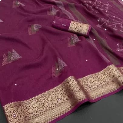 Maroon Banarasi silk saree with gold zari border